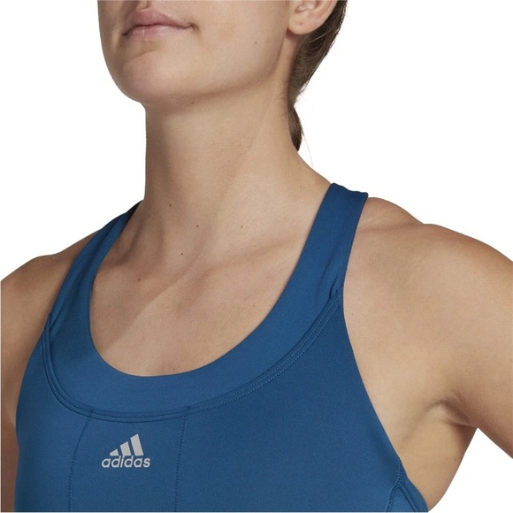 Adidas Run pocket medium support Women's Blue Sports Bra - Picture 1 of 8